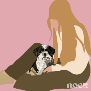 Meisje zittend met hond